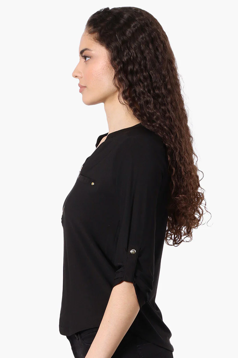 Beechers Brook Solid 1/4 Zip Roll Up Sleeve Shirt - Black - Image 2