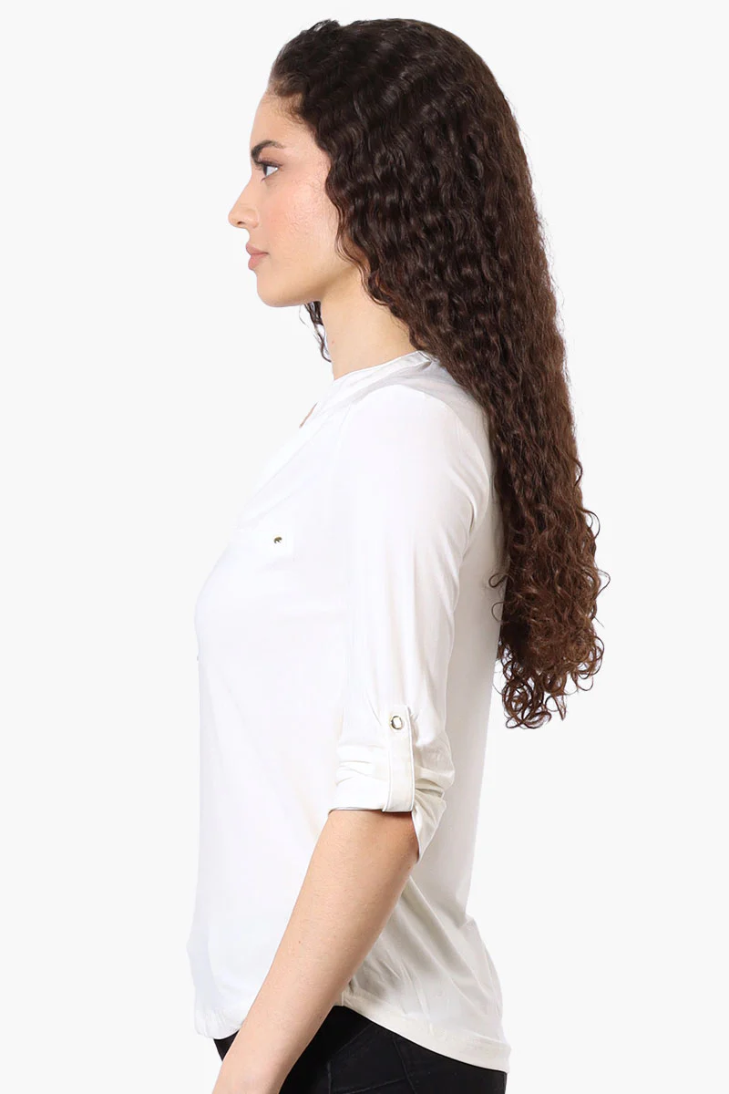 Beechers Brook Solid 1/4 Zip Roll Up Sleeve Shirt - White - Image 2