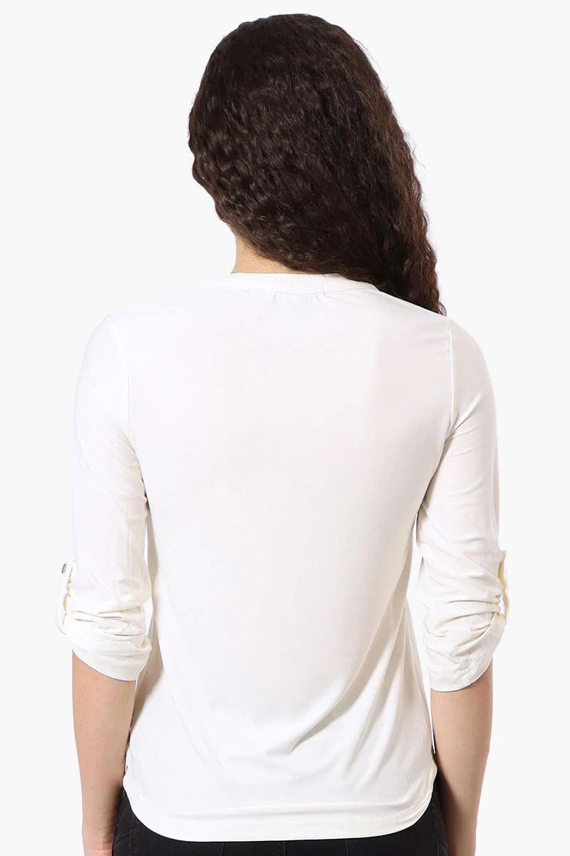 Beechers Brook Solid 1/4 Zip Roll Up Sleeve Shirt - White - Image 3