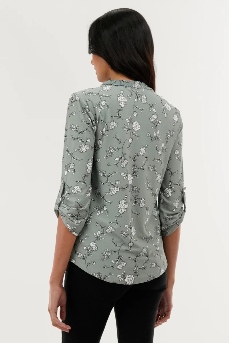 International INC Company Floral 1/4 Zip Blouse - Green - Image 3