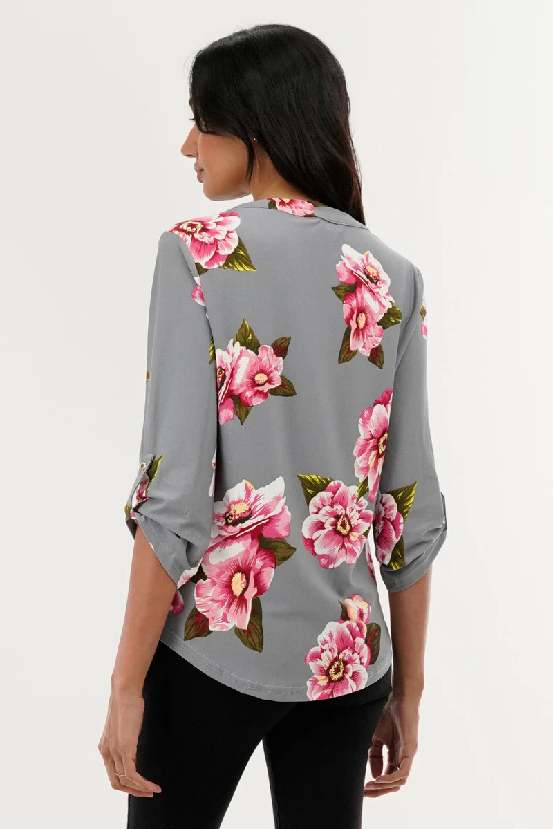 International INC Company Floral Split Neck Blouse - Grey - Image 3