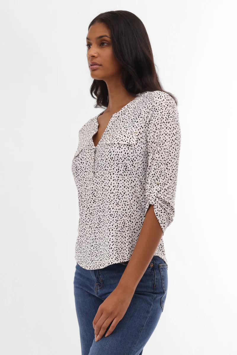 International INC Company Patterned Roll Up Sleeve Blouse - White - Image 2