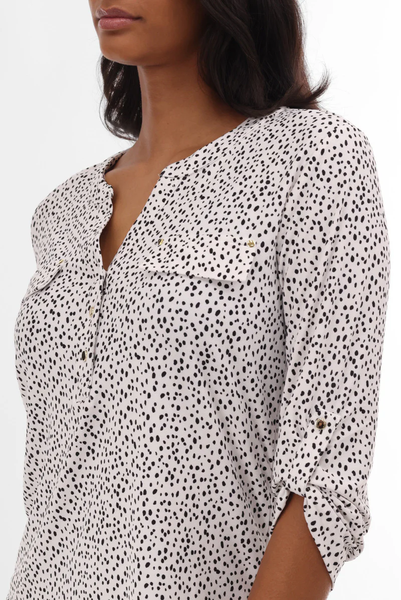 International INC Company Patterned Roll Up Sleeve Blouse - White - Image 4