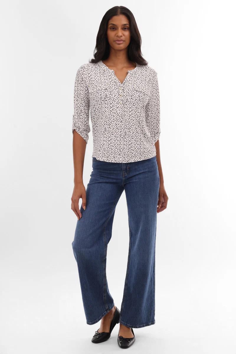 International INC Company Patterned Roll Up Sleeve Blouse - White - Image 5