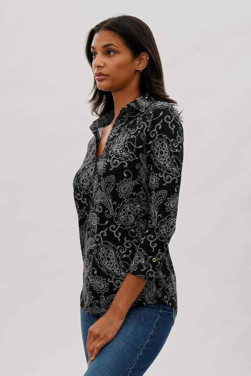 International INC Company Paisley Print Split Neck Blouse - Black - Image 2
