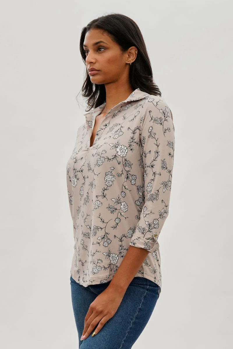 International INC Company Floral Split Neck Blouse - Taupe - Image 2