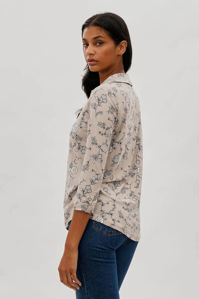 International INC Company Floral Split Neck Blouse - Taupe - Image 3