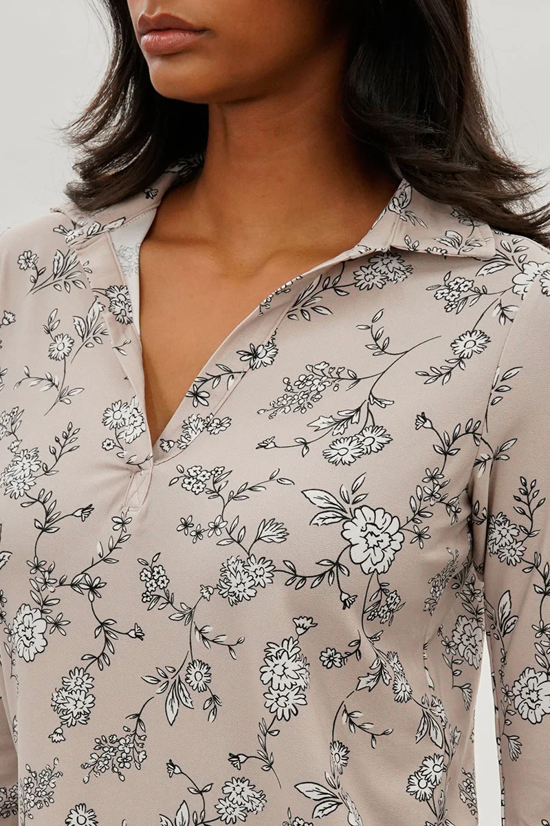 International INC Company Floral Split Neck Blouse - Taupe - Image 4