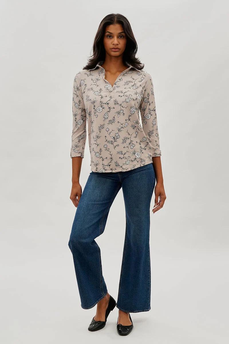 International INC Company Floral Split Neck Blouse - Taupe - Image 5