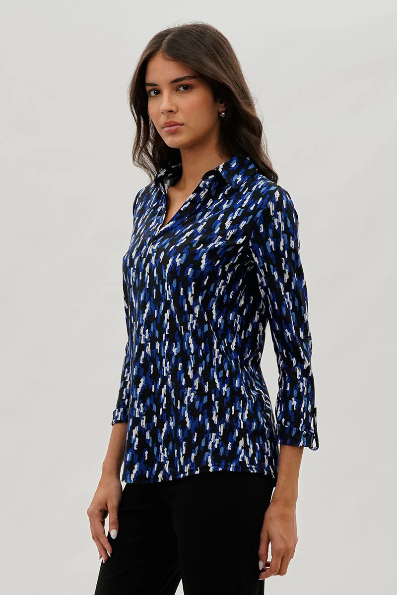 International INC Company Split Neck Collared Blouse - Navy - Image 2