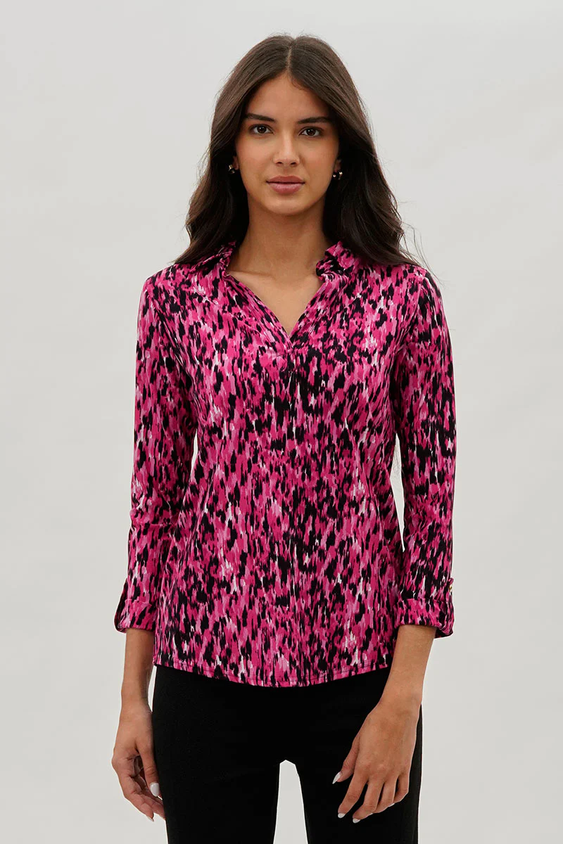 International INC Company Split Neck Collared Blouse - Pink