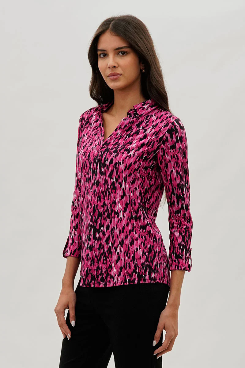 International INC Company Split Neck Collared Blouse - Pink - Image 2