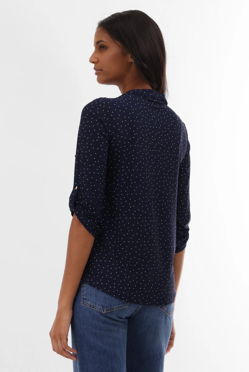 International INC Company Polka Dot Half Zip Blouse - Navy - Image 3