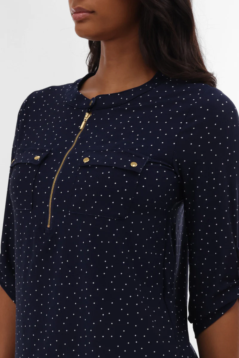 International INC Company Polka Dot Half Zip Blouse - Navy - Image 4
