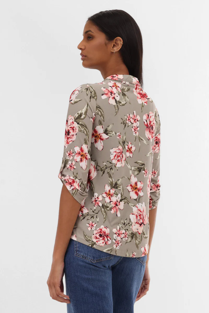 International INC Company Floral Half Zip Blouse - Olive - Image 3