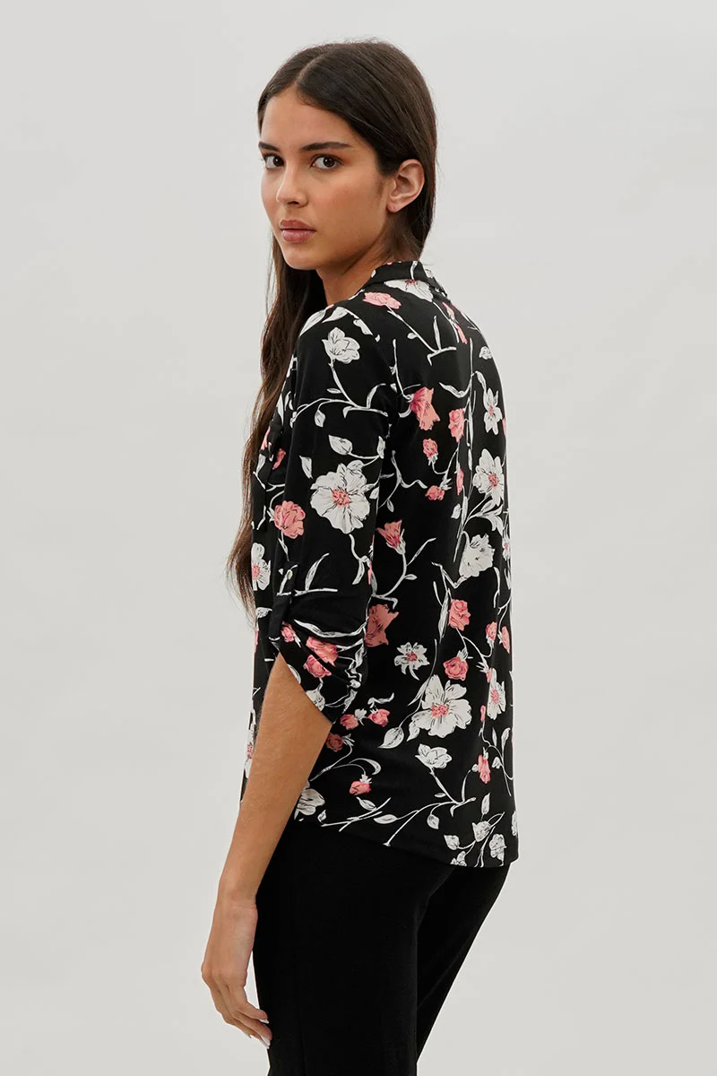 International INC Company Floral Half Zip Blouse - Black - Image 3