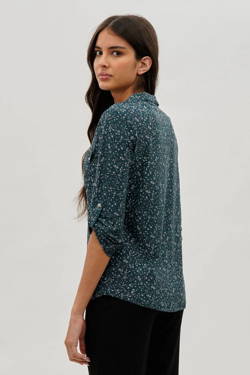 International INC Company Floral Half Zip Blouse - Teal - Image 3