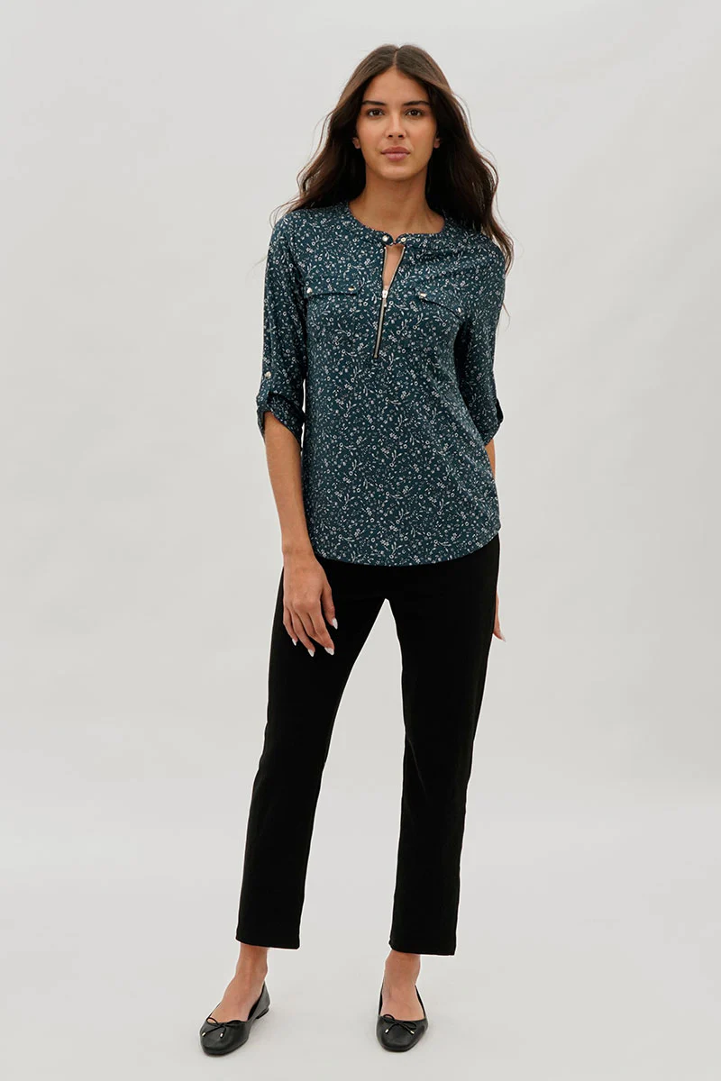 International INC Company Floral Half Zip Blouse - Teal - Image 5