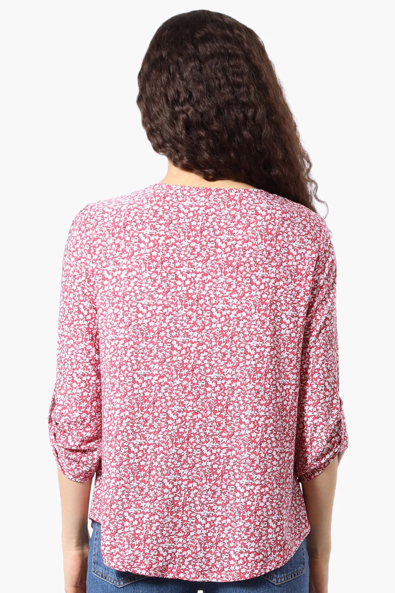 Beechers Brook Floral Roll Up Sleeve Blouse - Pink - Image 3