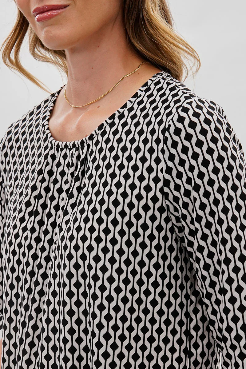 Beechers Brook Patterned Roll Up Sleeve Blouse - White - Image 4