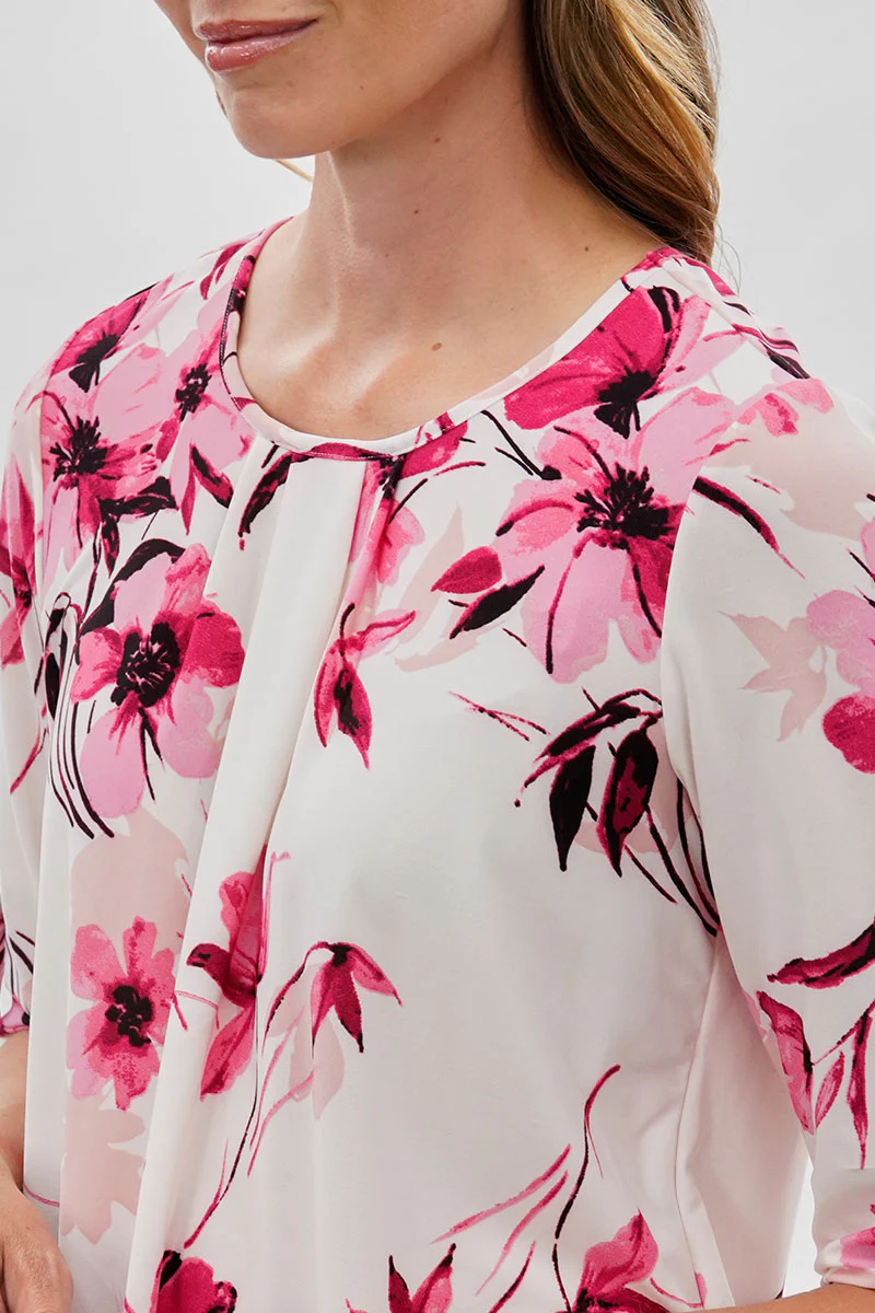 Beechers Brook Floral Roll Up Sleeve Blouse - White - Image 4