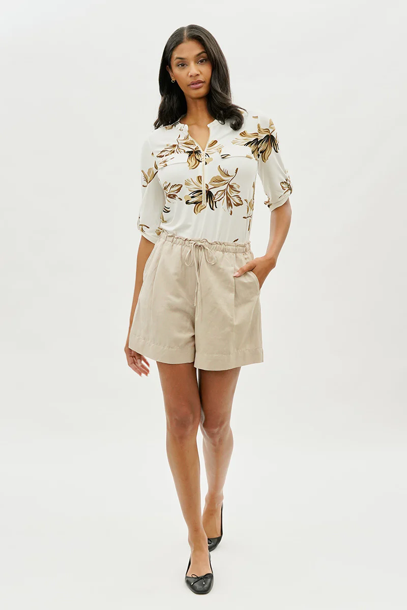 Beechers Brook Floral Roll Up Sleeve Half Zip Blouse - Cream - Image 5