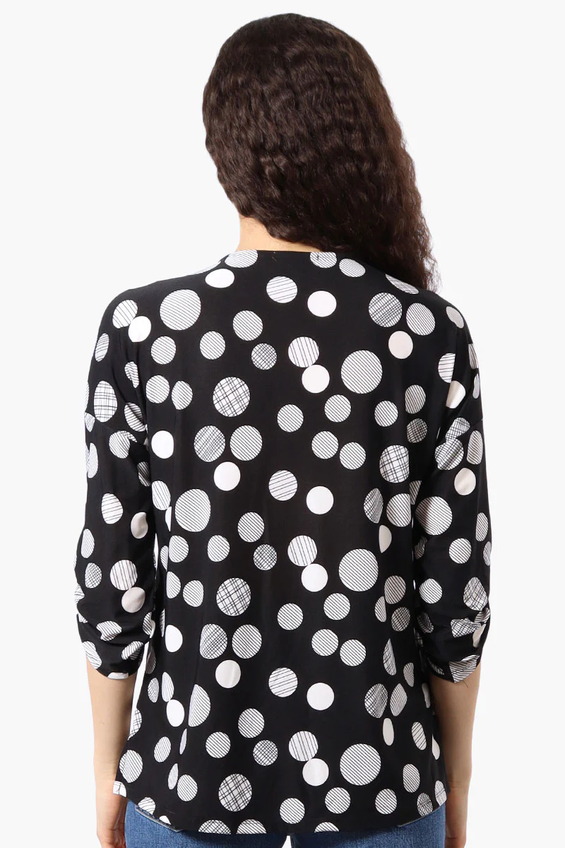 Beechers Brook Dotted Roll Up Sleeve Half Zip Blouse - Black - Image 3