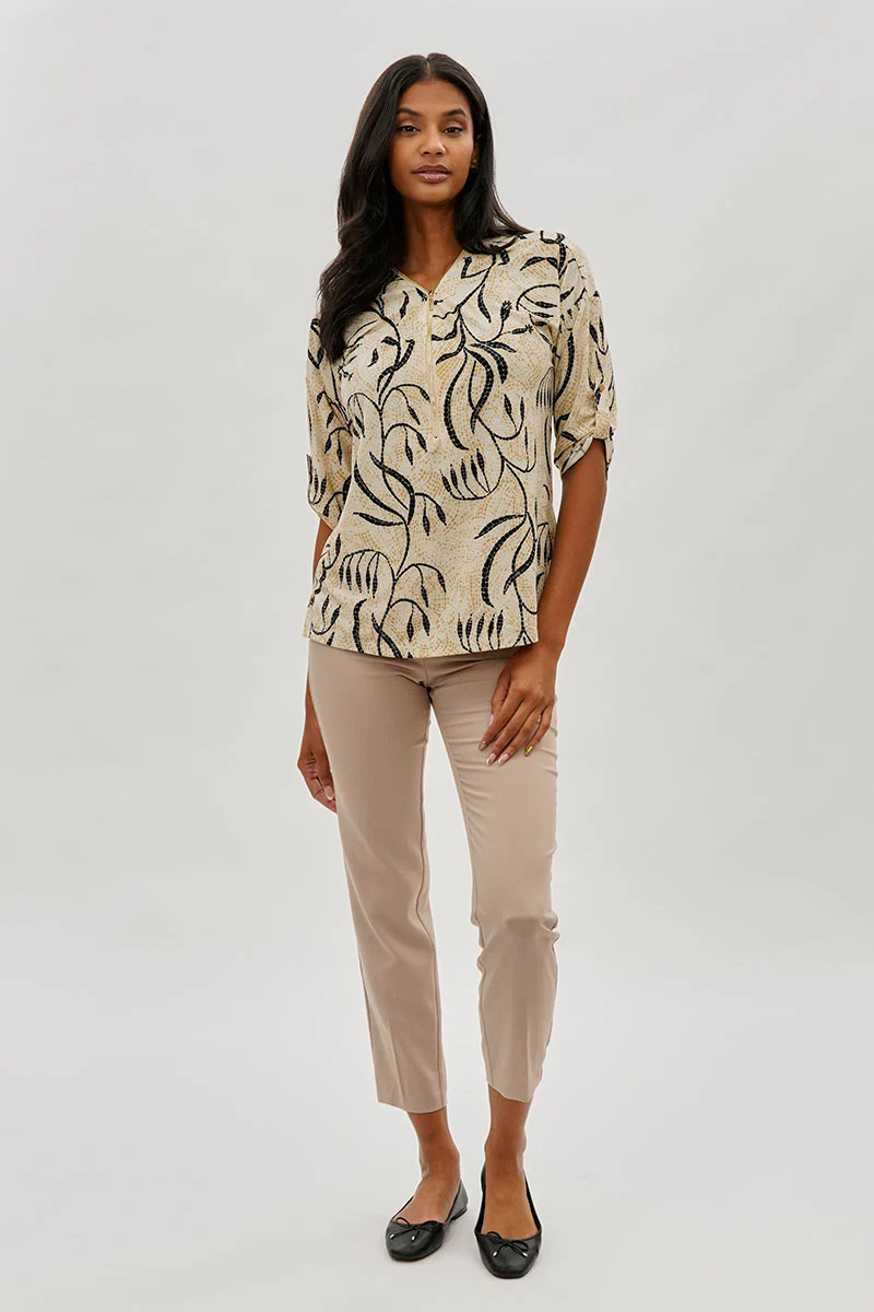 Beechers Brook Patterned Half Zip Blouse - Beige - Image 5