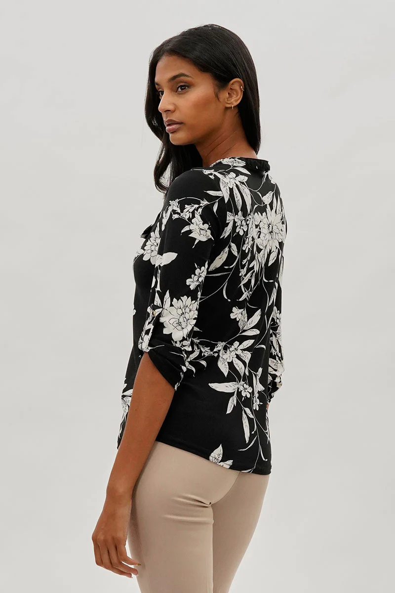 Beechers Brook Floral Half Zip Blouse - Black - Image 3