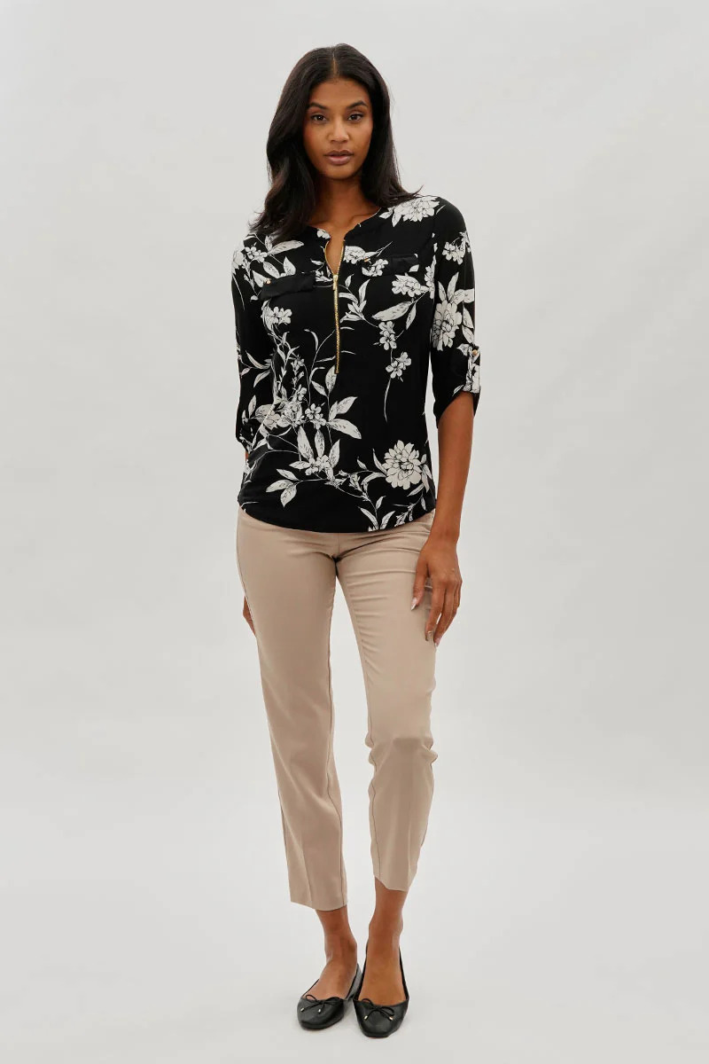 Beechers Brook Floral Half Zip Blouse - Black - Image 5