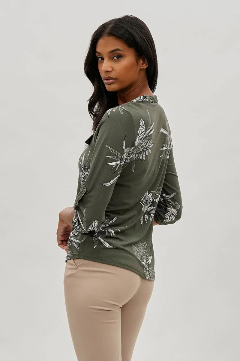 Beechers Brook Floral Half Zip Blouse - Olive - Image 3