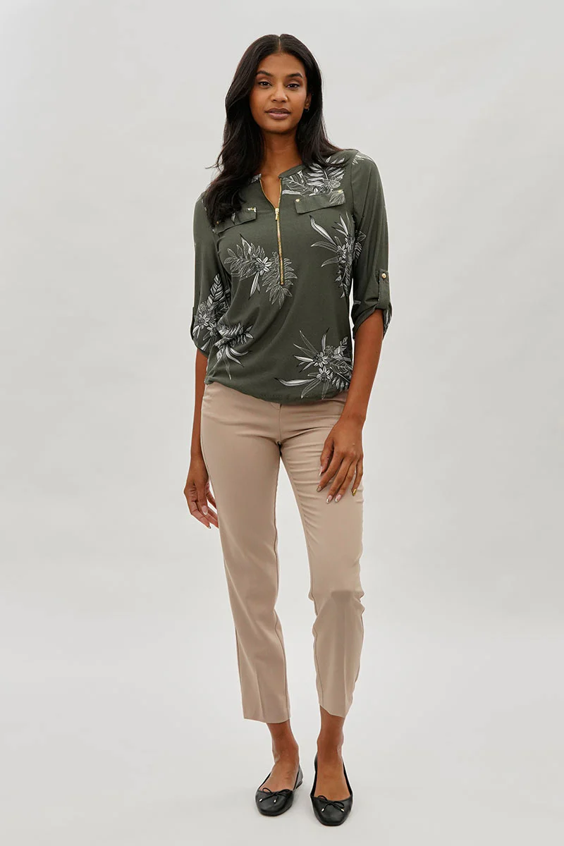 Beechers Brook Floral Half Zip Blouse - Olive - Image 5