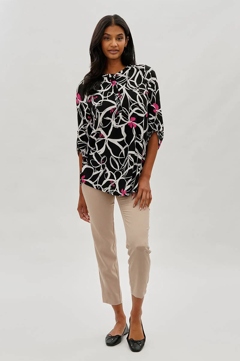 International INC Company Floral Roll Up Sleeve Blouse - Black - Image 5