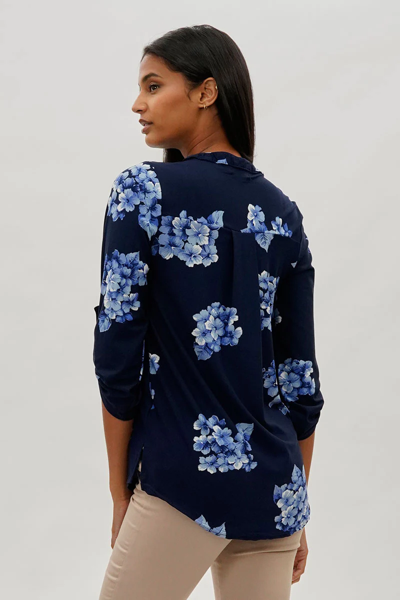 International INC Company Floral Roll Up Sleeve Blouse - Navy - Image 3