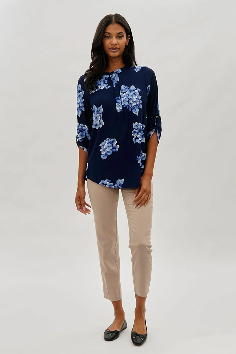 International INC Company Floral Roll Up Sleeve Blouse - Navy - Image 5