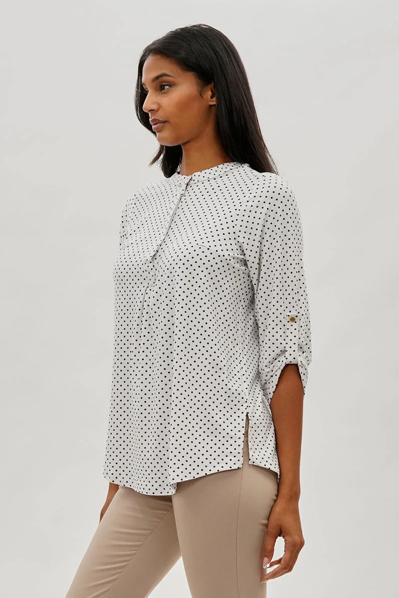 International INC Company Dotted Roll Up Sleeve Blouse - White - Image 2