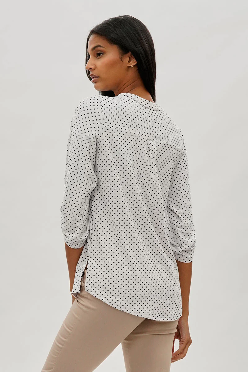 International INC Company Dotted Roll Up Sleeve Blouse - White - Image 3
