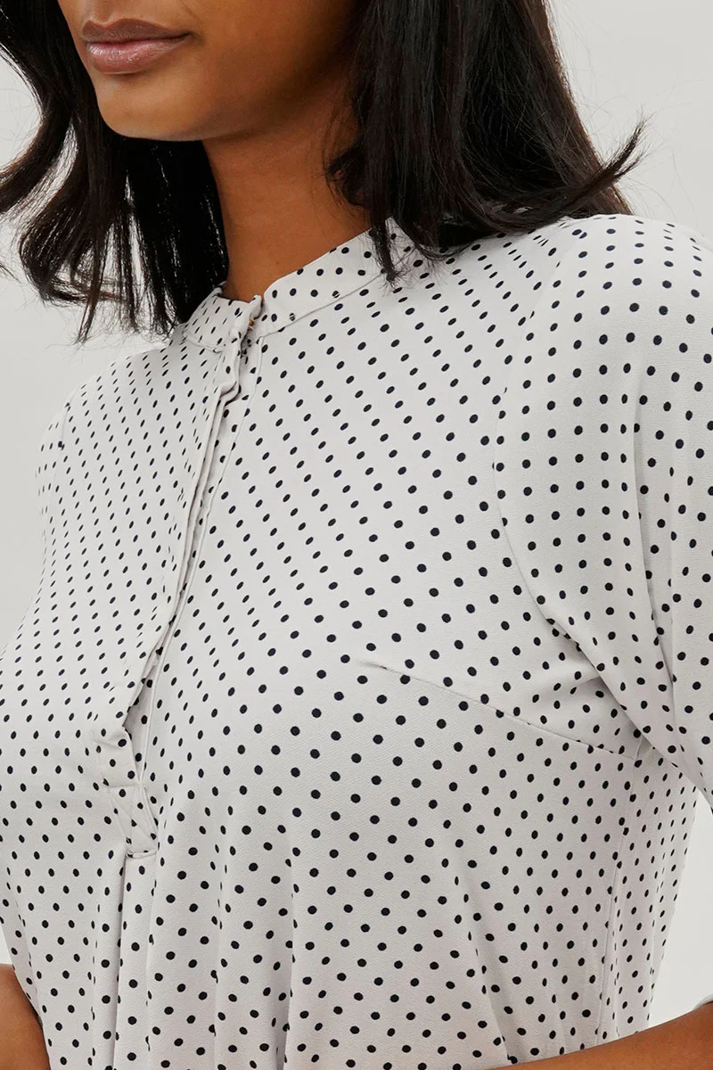 International INC Company Dotted Roll Up Sleeve Blouse - White - Image 4