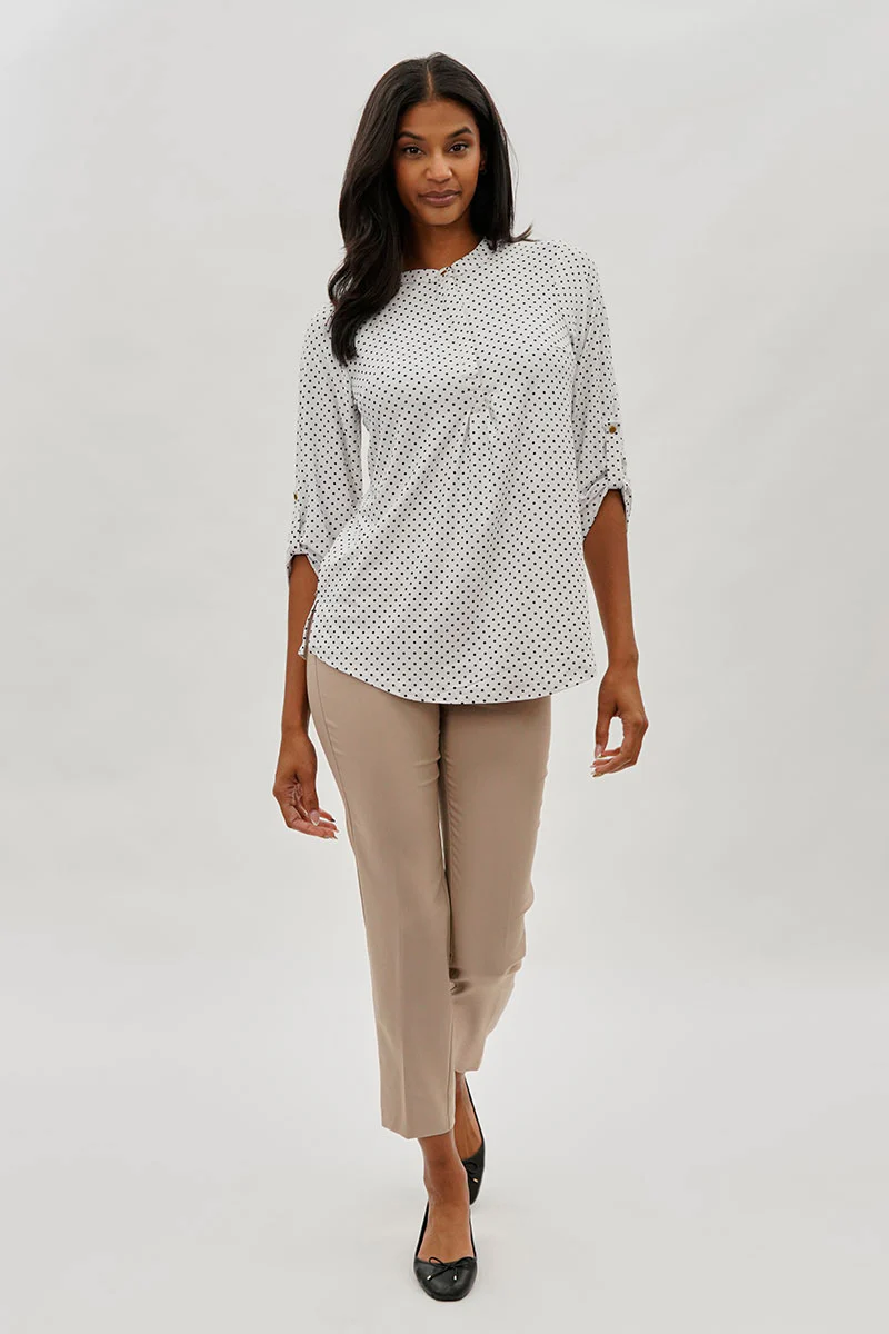 International INC Company Dotted Roll Up Sleeve Blouse - White - Image 5