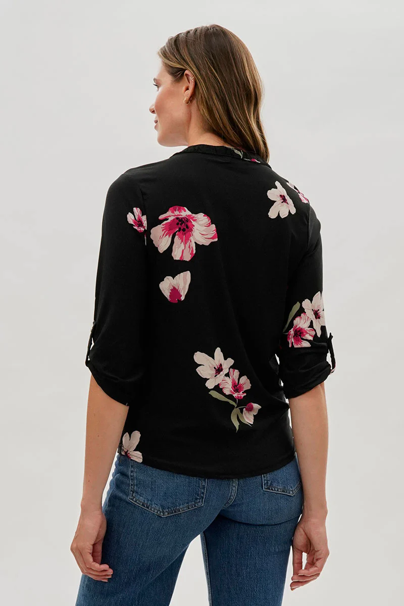 International INC Company Floral 1/4 Zip Shirt - Black - Image 3