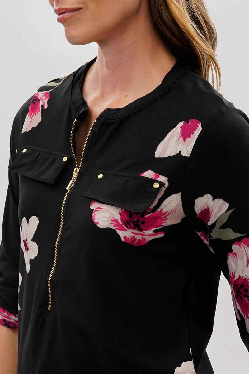 International INC Company Floral 1/4 Zip Shirt - Black - Image 4
