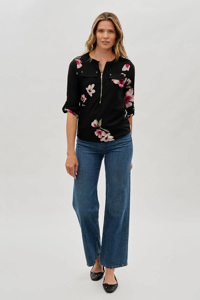 International INC Company Floral 1/4 Zip Shirt - Black - Image 5