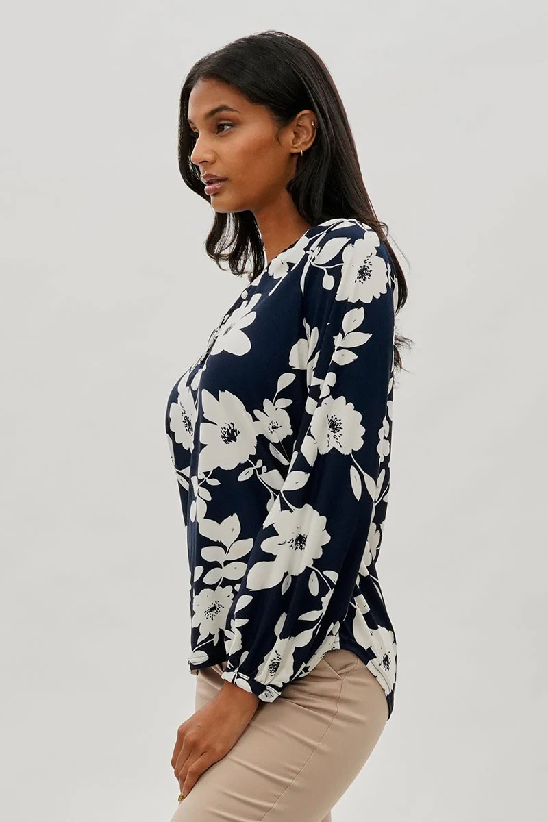 Beechers Brook Floral Henley Blouse - Navy - Image 2
