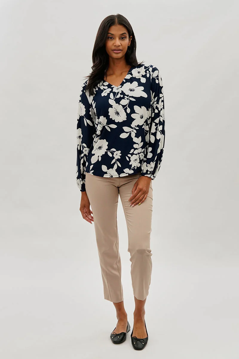 Beechers Brook Floral Henley Blouse - Navy - Image 5
