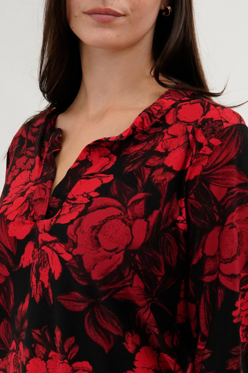 Beechers Brook Floral Split Neck Blouse - Red - Image 4