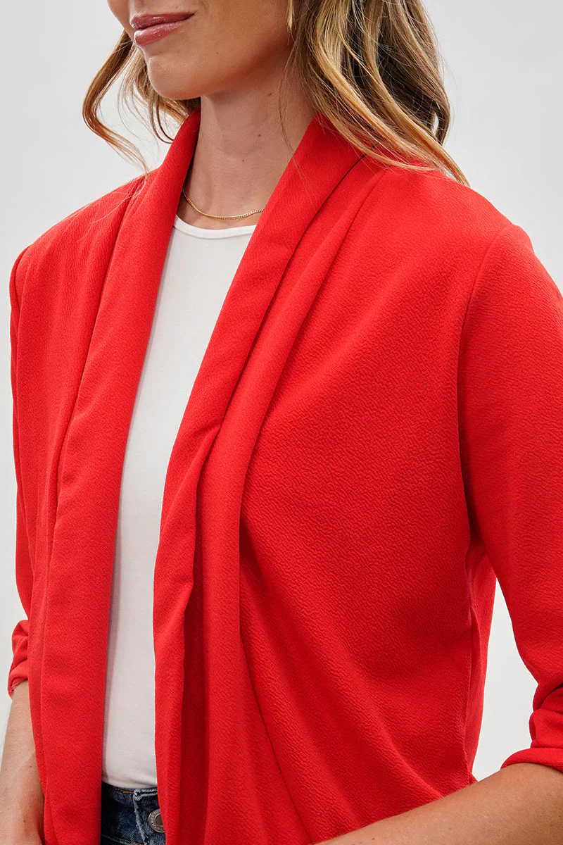 Majora Open Roll Up Sleeve Blazer - Red - Image 4