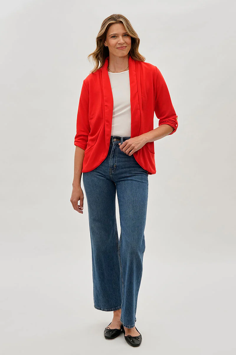 Majora Open Roll Up Sleeve Blazer - Red - Image 5