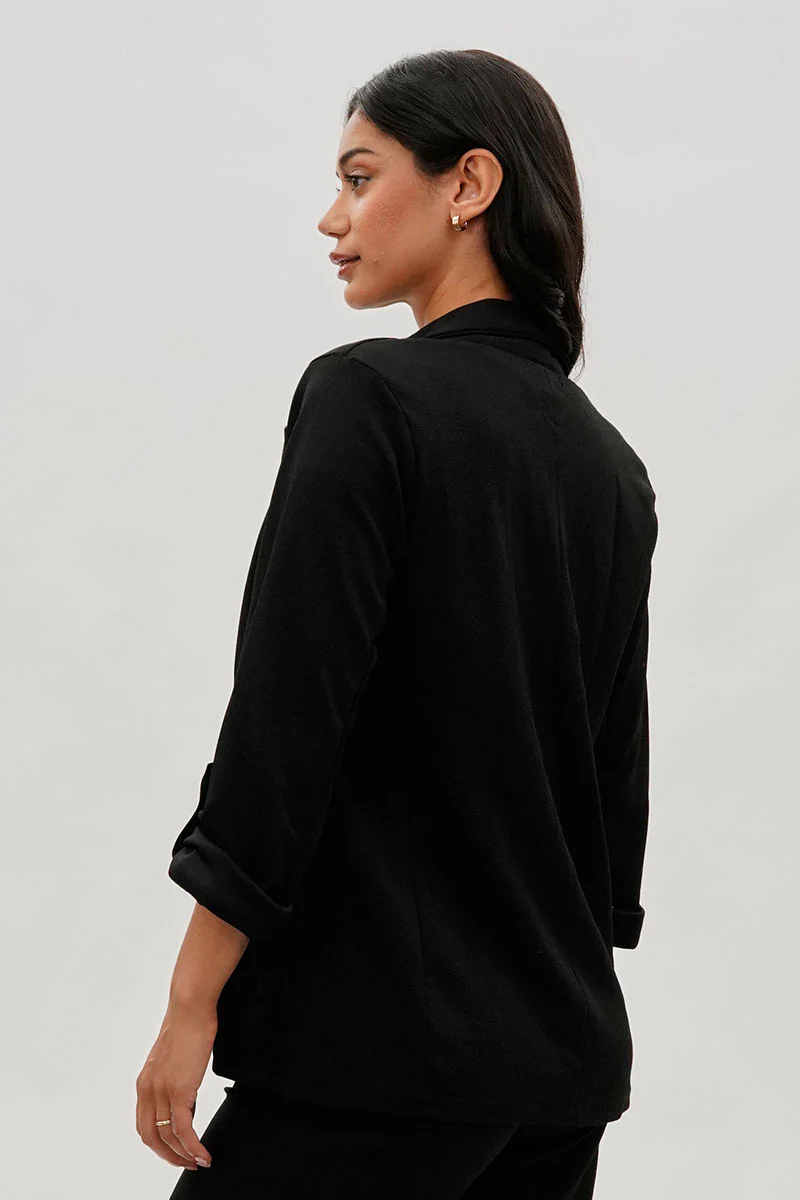 Majora Roll Up Sleeve Open Blazer - Black - Image 3