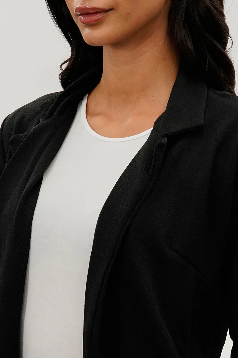 Majora Roll Up Sleeve Open Blazer - Black - Image 4