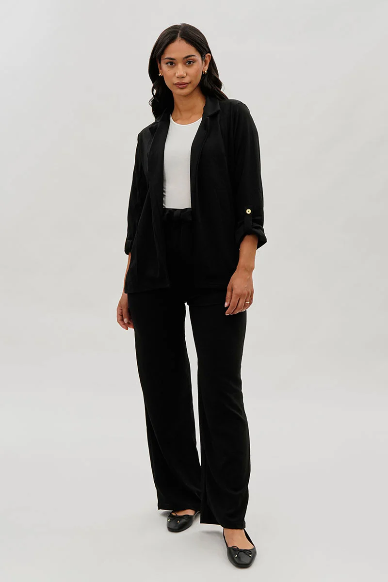 Majora Roll Up Sleeve Open Blazer - Black - Image 5